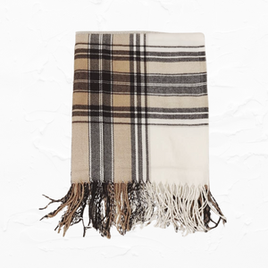 Brown Classic Plaid Throw with Tassel Trim