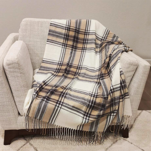 Brown Classic Plaid Throw with Tassel Trim