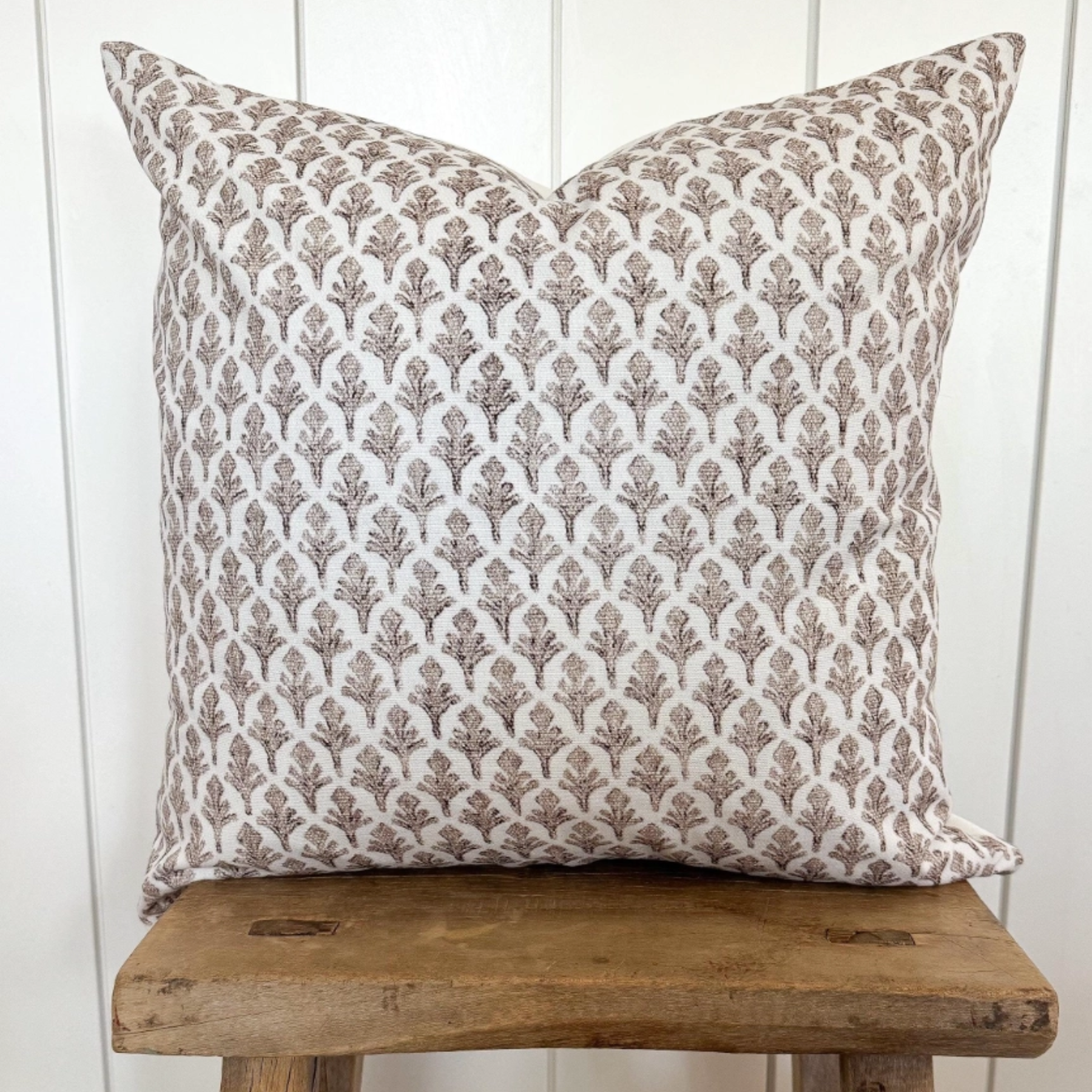 Brown Fleur-De-Lis Block Print Pillow Cover