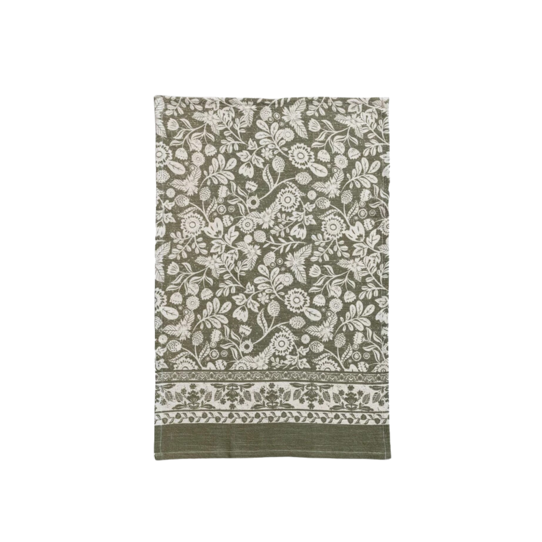 Floral Printed Tea Towel Green