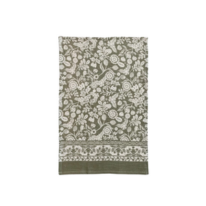 Floral Printed Tea Towel Green