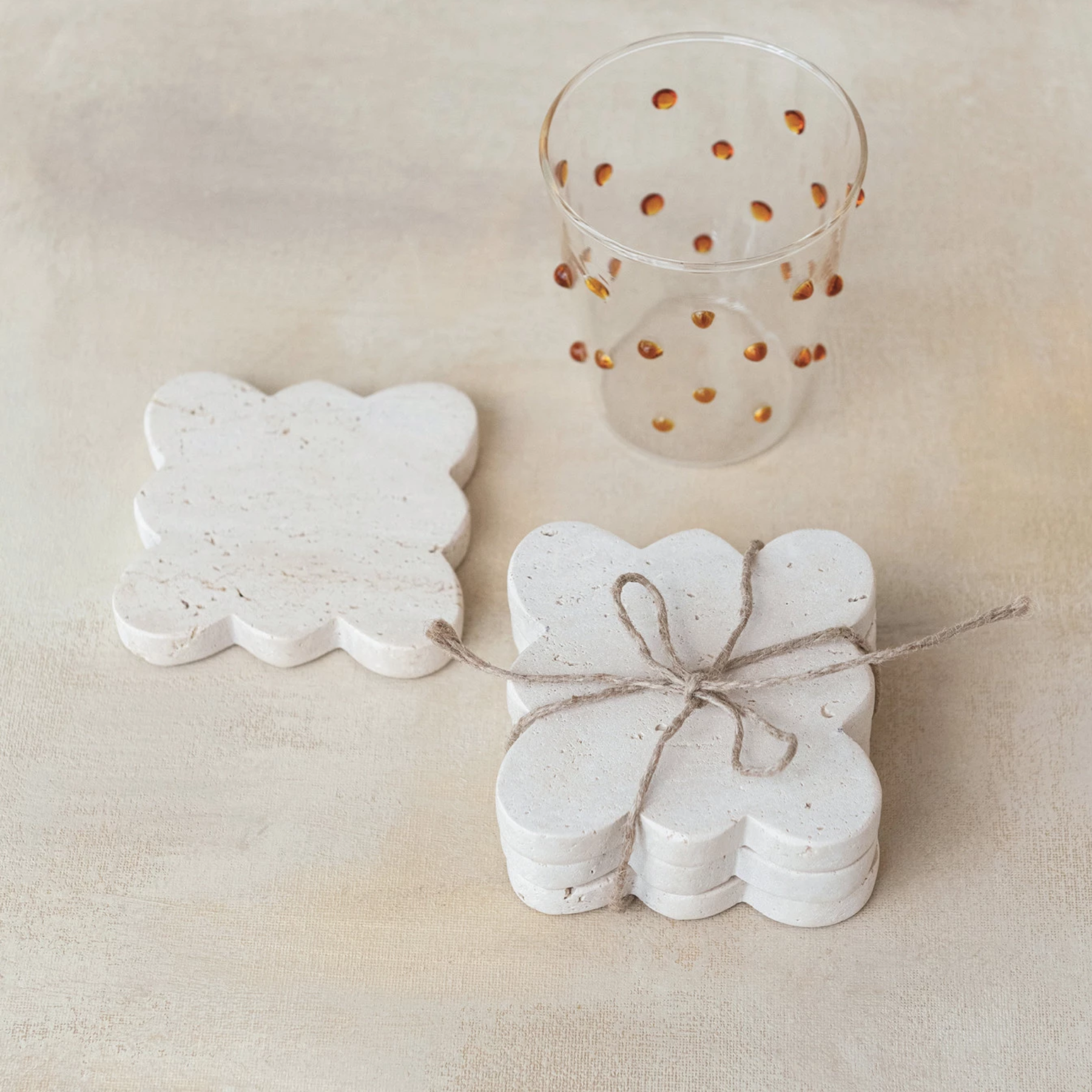 Scalloped Edge Travertine Coasters