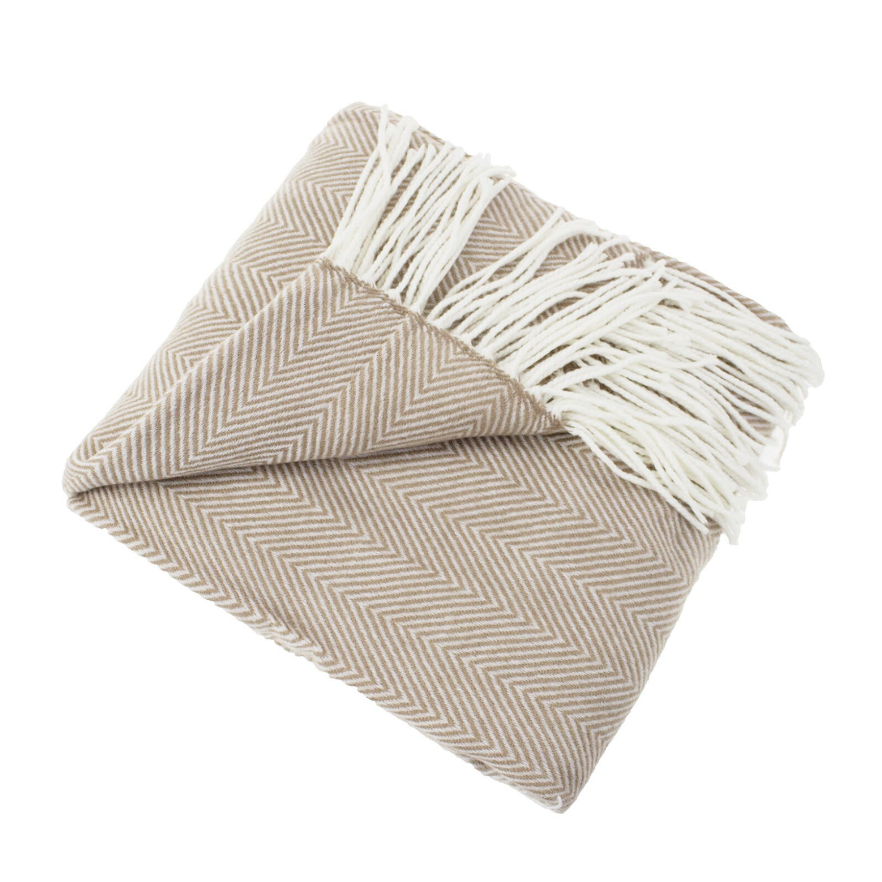 Taupe Herringbone Throw Blanket with FringeTaupe Herringbone Throw Blanket with Fringe