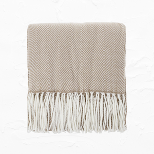 Taupe Herringbone Throw Blanket with FringeTaupe Herringbone Throw Blanket with Fringe