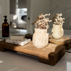 Vintage Elm Wood Rectangular Pedestal