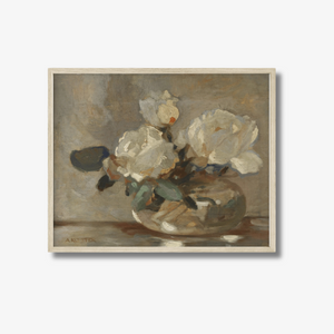 White Flowers Vintage Art Print